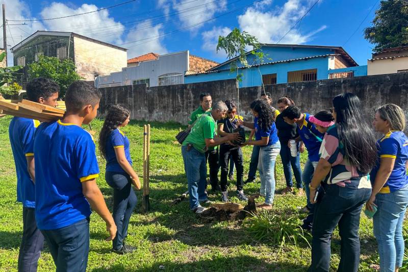 Ideflor-Bio realiza plantio de árvores em escola pública de Santarém